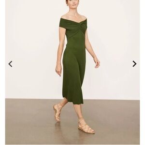 Vince Ribbed Twist Top Midi Dress Green V-Neck Cotton Blend Women’s Size S